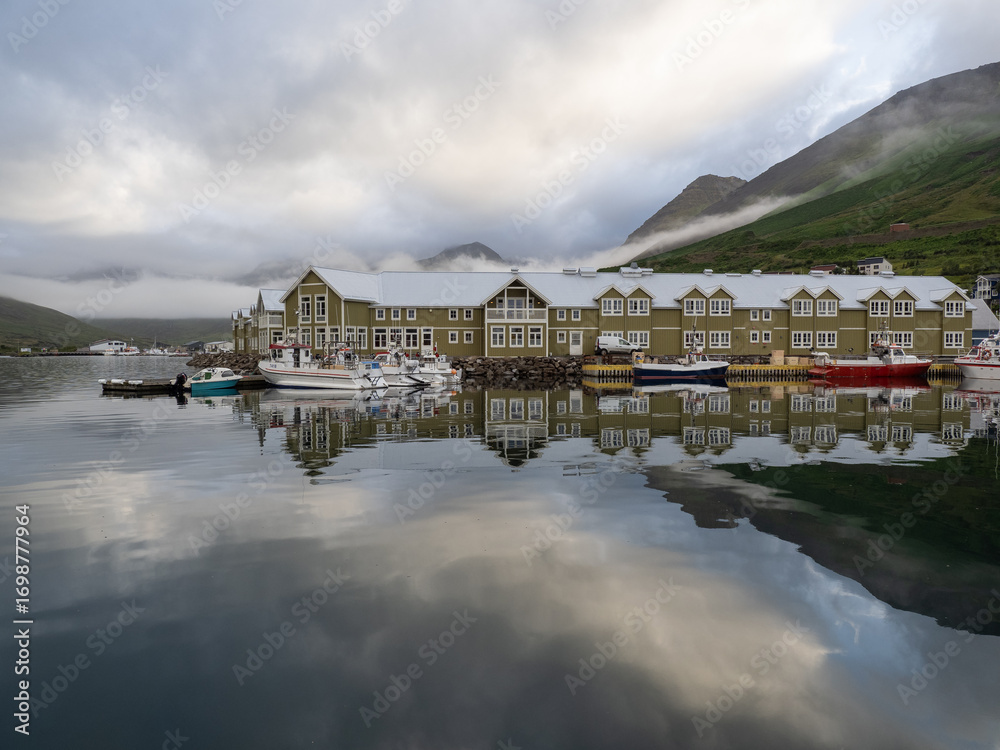 Fototapeta premium city Siglufjordur in fiord in Iceland