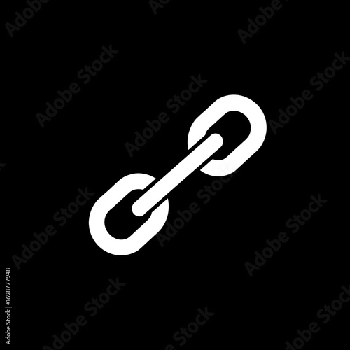 A simple white and black chain link icon that symbolizes connection, unity, partnership, and strength. Perfect for representing teamwork, security, or unbreakable bonds in business or personal life.