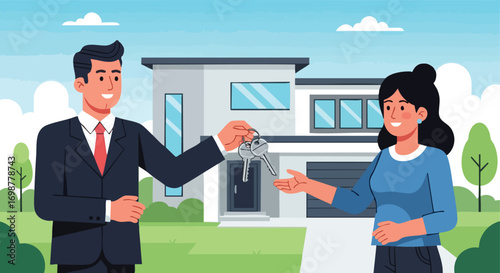 A Real Estate Agent Hands Over Keys to a New Homeowner