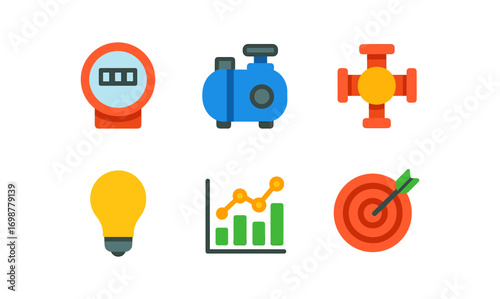 Colorful flat design icons for industrial and business concepts