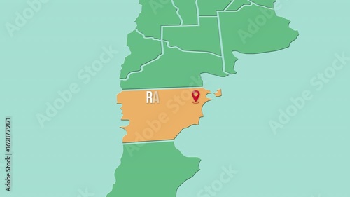 Mapa de Argentina con división política resaltando la provincia Provincia de Chubut y capital Rawson