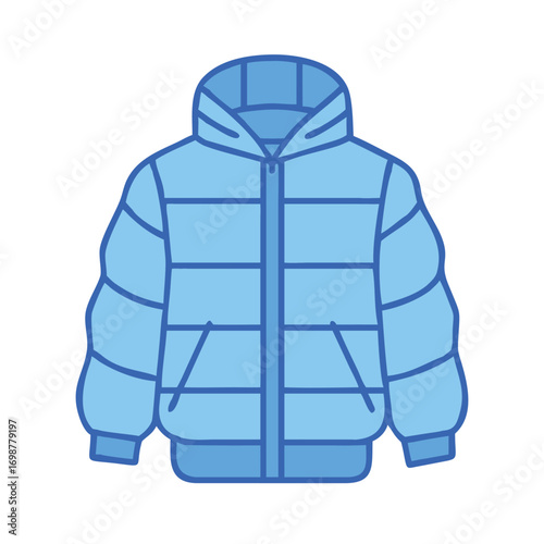 Light blue winter puffer jacket with hood vector illustration for fashion and apparel design