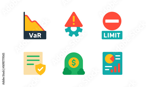 Colorful financial and risk management icons for modern business applications