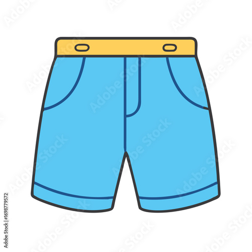 Illustration of blue shorts with yellow waistband summer fashion apparel clothing casual wear