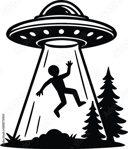 UFO Alien Abduction Vector Illustration - Science Fiction and Mystery