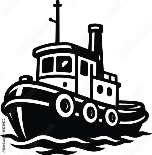Tugboat Ship Boat Vector - Industrial Sea Vessel Illustration