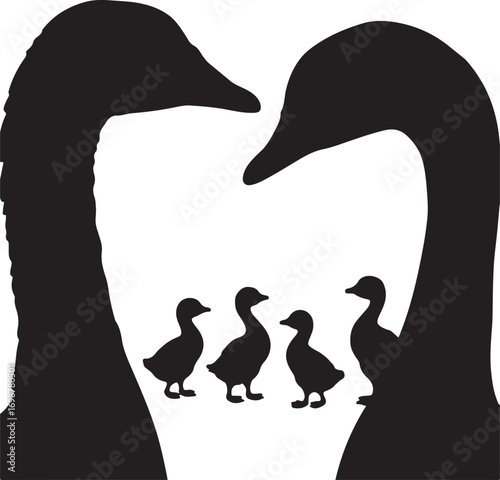 Geese family silhouette birds waterbirds