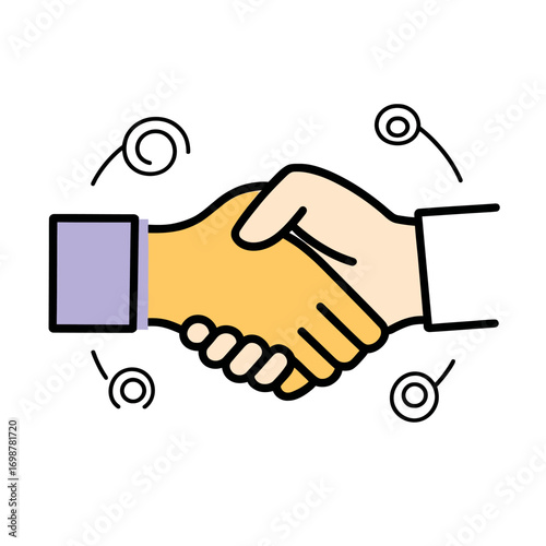 Handshake agreement icon with two hands in flat minimalist style symbolizing partnership, cooperation, trust, and business deal concept vector illustration
