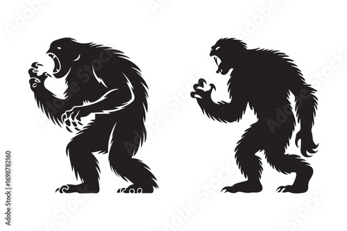 Two silhouetted bigfoot creatures in a sketchy style