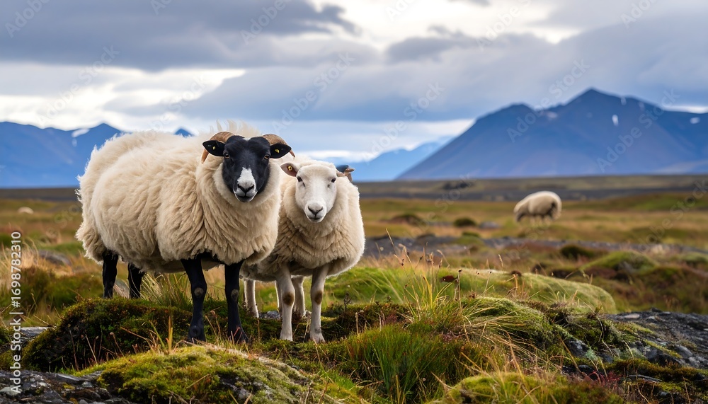 Obraz premium Sheep in a scenic Icelandic landscape