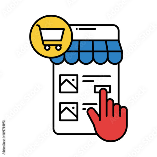 Mobile Shopping Icon for e-commerce on mobile devices, mobile commerce solutions, and seamless online shopping experiences on smartphones.