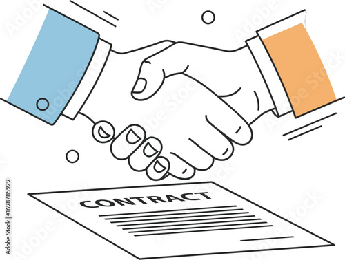 Handshake Contract Agreement, Business Deal Partnership, Successful Negotiation Closing, Contract Signing Illustration, Agreement Handshake Icon