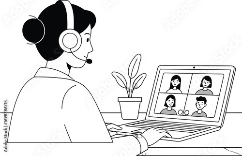 Online Meeting, Virtual Conference Call, Remote Teamwork, Video Conferencing, Woman on Video Chat