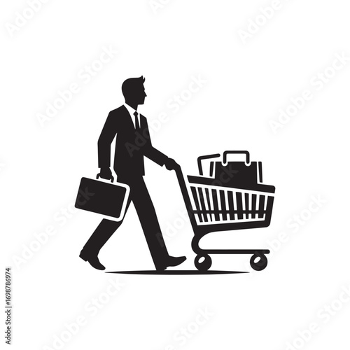 Man Pushing Shopping Cart Silhouette Icon | Black Friday Sale Vector