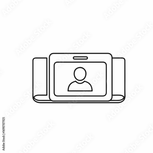 Simple avatar display on device with empty screen, avatar display of anonymous person in minimalist outline. Avatar display on device, with outline icon for generic profile image,