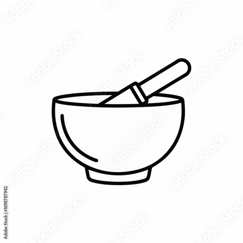 Minimalist mortar and pestle for food preparation, simple line art culinary tool. Mortar and pestle outlines mixing ingredients or grinding spices.
