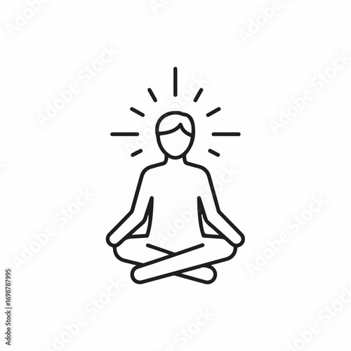 Man meditating in lotus position, mindful practice promotes relaxation. Depiction of person in meditation with aura for mental health, wellness, and self-care.
