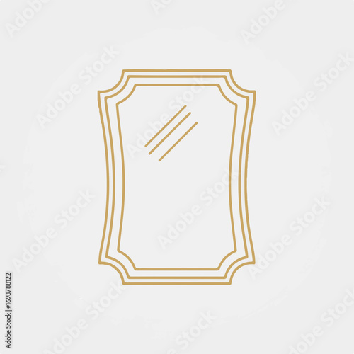 Elegant mirror outline illustration with golden trim, refined object reflecting light and interior design. This elegant mirror provides visual enhancement and depth, serving as practical accessory.