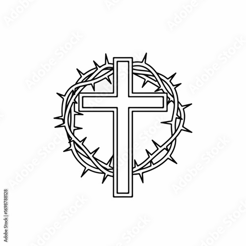 Symbolic cross with thorns showcases Christian faith and devotion. Representing faith, this cross and thorn crown evokes spirituality and religious symbolism.