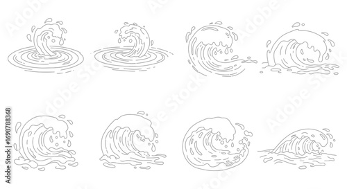 water splashes in various stages of motion