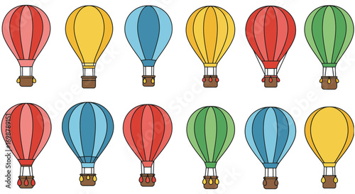 colorful hot air balloons floating in clear blue sky