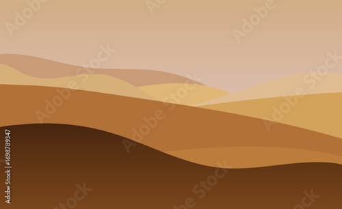 Vector art of abstract desert landscape illustration with sand dunes and warm color palette