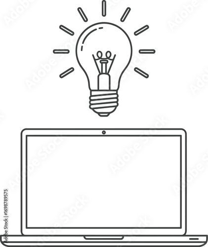 Laptop Idea, Bright Idea Laptop, Innovation Concept, Digital Inspiration, Teamwork Solution