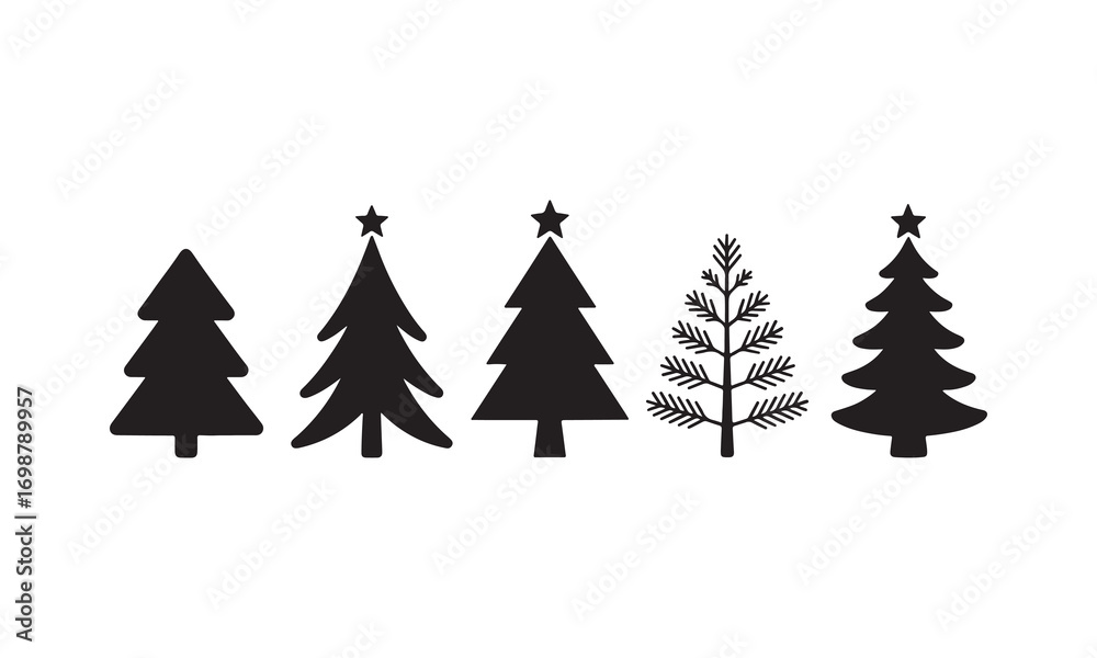 Obraz premium Christmas Tree Icon Set – Vector Silhouette Holiday Tree Collection