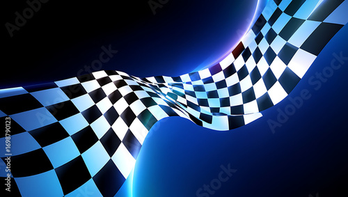 Checkered flag on dark blue background racing theme illustration graphic art design