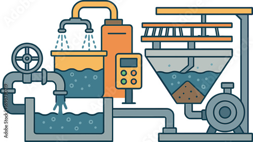A close-up of the machinery and equipment in active use at a wastewater treatment facility