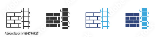 Reinforcement wall   icon set, Concrete damage icon. Structural wall with exposed rebar vector illustration. 