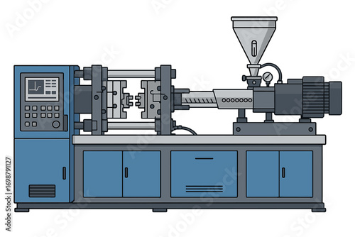 A close-up of a precision injection‑molding machine in a factory, engineered to produce intricate plastic components