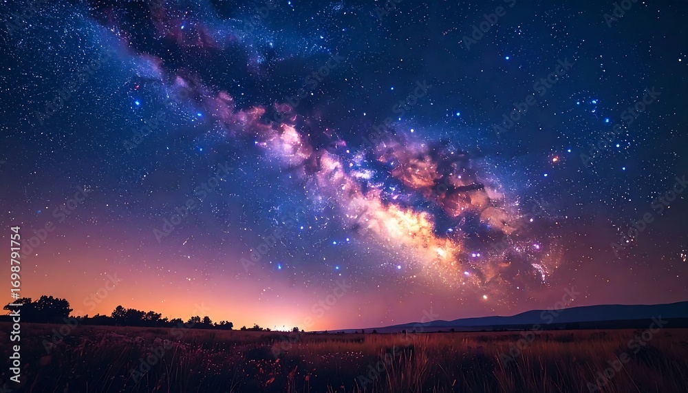 Fototapeta premium Starry night landscape with milky way