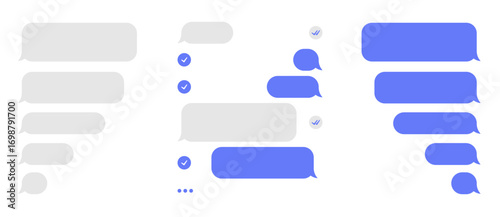 Message smartphone template. Mobile chatting sms app template bubbles. Message bubbles, record bubble, chat on smartphone icons. Phone chatting sms template bubbles.
