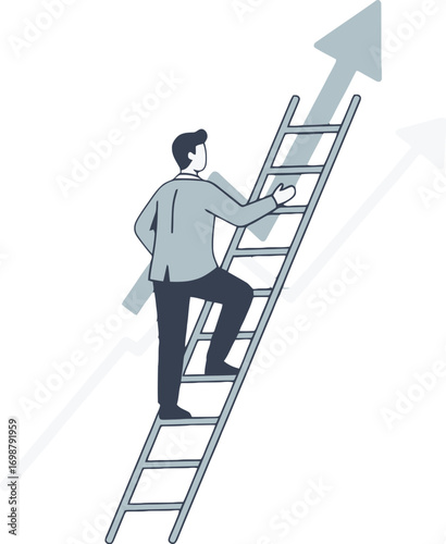 Climbing the Ladder to Success, Businessman Climbing Growth Chart, Career Growth & Advancement, Man Ascending to Success, Professional Development & Progress
