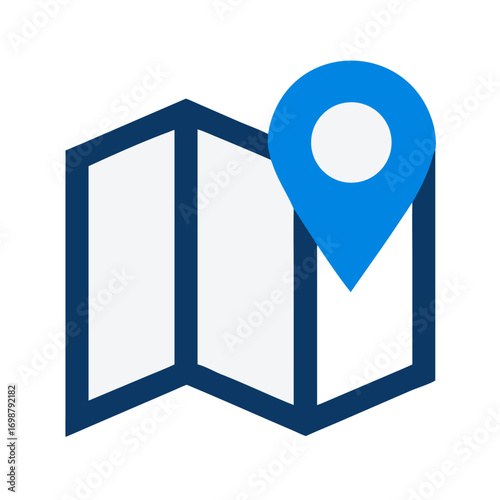 Depiction of a folded map with a blue location pin indicating a specific destination or point of interest