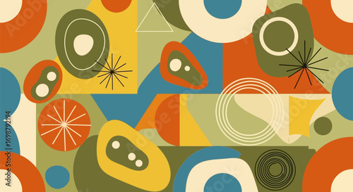 Abstract Geometric Shapes with Retro Color Palette.