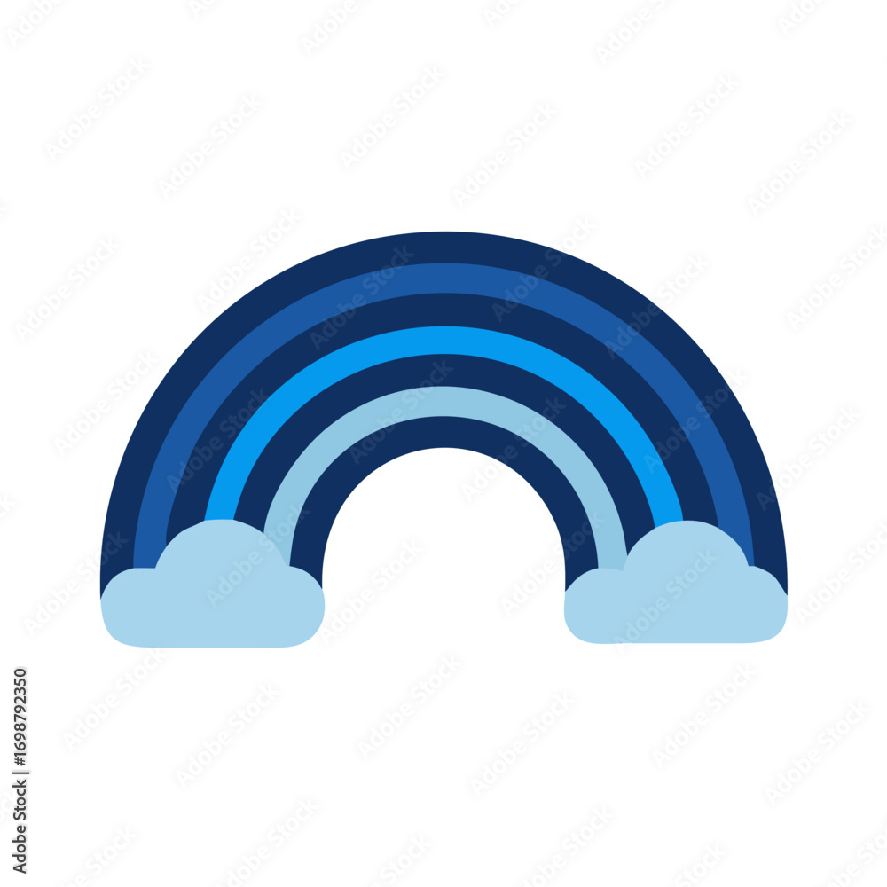 Obraz premium Illustration of a blue rainbow with multiple shades and two light blue clouds at the bottom ends