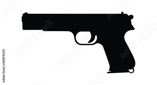 a black silhouette of a handgun against white background
