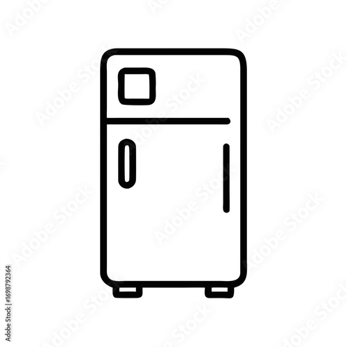 Illustration of a refrigerator with a top compartment and two doors in a simple line drawing style