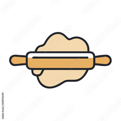 Illustration of a rolling pin flattening dough on a white background for cooking and baking needs