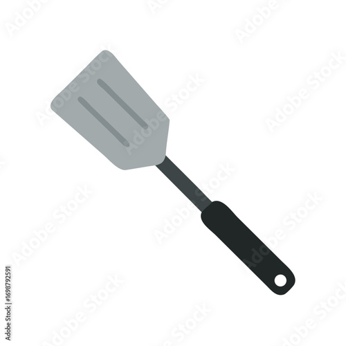 Illustration of a gray kitchen spatula with a black handle isolated on a white background image view