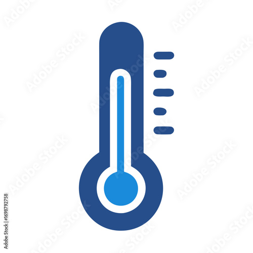Illustration of a blue thermometer showing a moderate temperature with indicators on the side panel