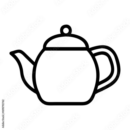 A simple line drawing of a teapot with a curved spout and handle on a white background illustration