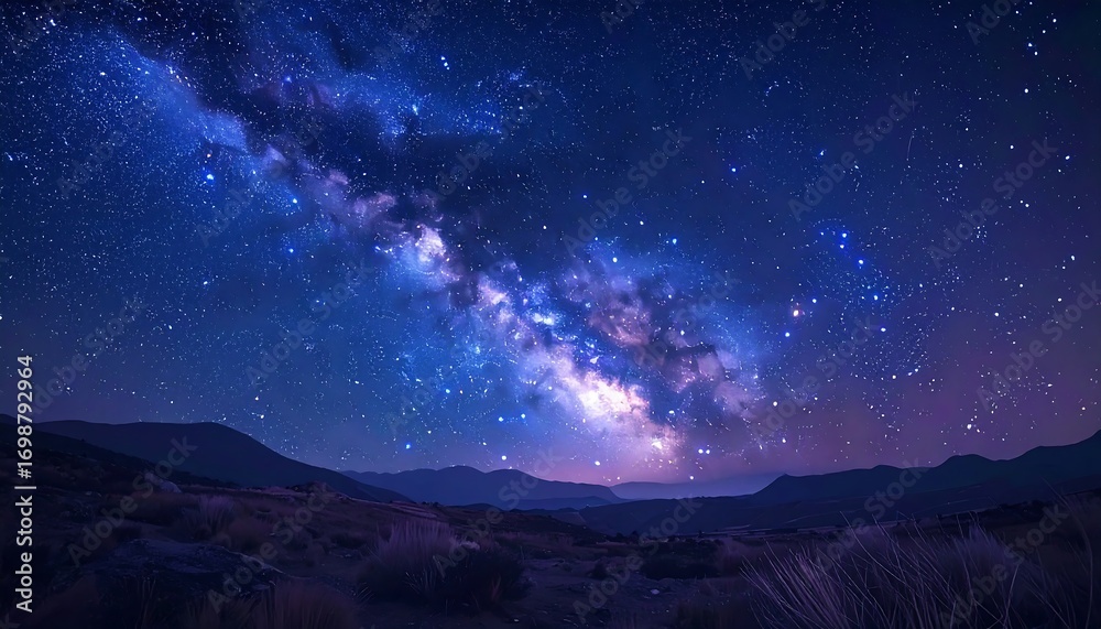 Fototapeta premium Starry night sky over mountains (1)