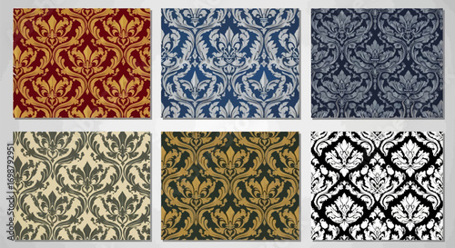 Decorative Floral Damask Pattern in Various Color Schemes.