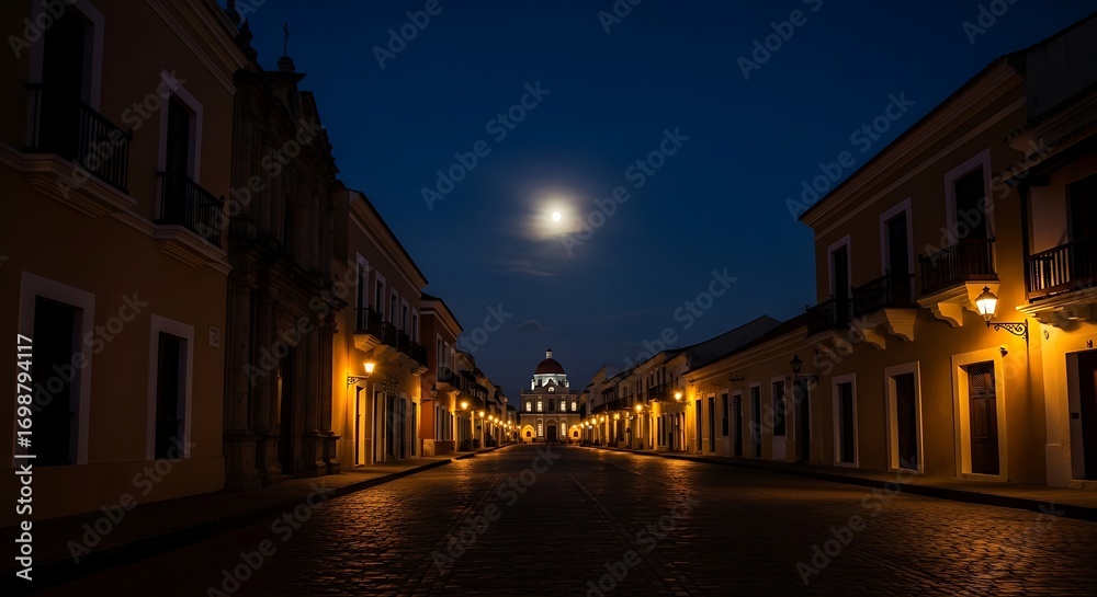 Fototapeta premium Peaceful Night Street Scene.