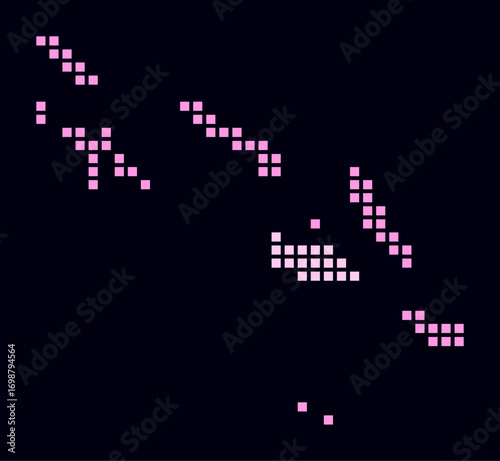 Solomon Islands dotted map. Digital style map of the country on dark background. Solomon Islands shape with square dots. Colored dots style. Large size squares. Simple vector illustration.