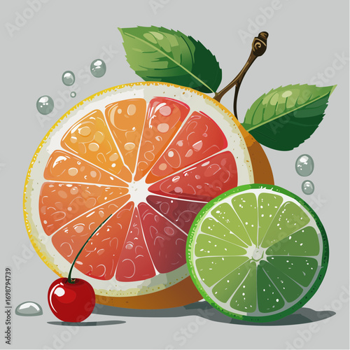 pink grapefruit segments stippled vector illustration for beverage and wellness branding