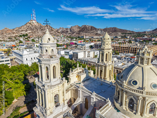 Aerial view of the restoration or remodeling of the Metropolitan Cathedral, Our Lady of the Assumption in Hermosillo, , Mexico, August 2025. religion architecture 